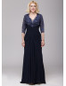 Navy Blue Lace Chiffon Beaded Modern Mother Dress 